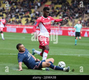 Monaco. 20th Mar, 2022. Durante il campionato francese Ligue 1 partita di calcio tra MONACO e Parigi Saint-Germain il 20 marzo 2022 allo stadio Louis II di Monaco - Photo Nderim Kaceli / DPPI Credit: DPPI Media/Alamy Live News Foto Stock