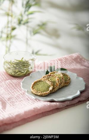 Snack cinese, tè verde cookie Foto Stock