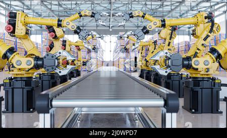 Pinze a braccio robot per l'industria in fabbrica.3D rendering Foto Stock