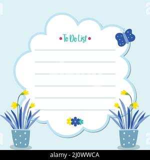 Cute colorful planner to-do elenco piatto design Illustrazione Vettoriale