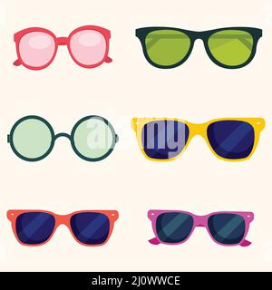 Set di colorato design piatto in occhiali Illustrazione Vettoriale