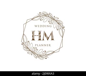 HM iniziali lettera Wedding monogramma collezione di loghi, disegnati a mano moderni minimalistici e modelli floreali per le carte di invito, Salva la data, elegante Illustrazione Vettoriale