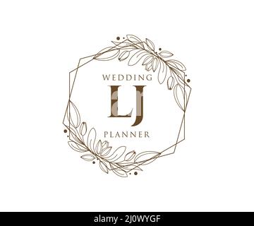 LJ iniziali lettera matrimonio monogramma collezione loghi, disegnati a mano moderno minimalista e modelli floreali per carte di invito, Salva la data, elegante Illustrazione Vettoriale