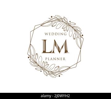 LM iniziali lettera matrimonio monogramma collezione loghi, a mano disegnata moderna minimalista e modelli floreali per le carte di invito, Salva la data, elegante Illustrazione Vettoriale