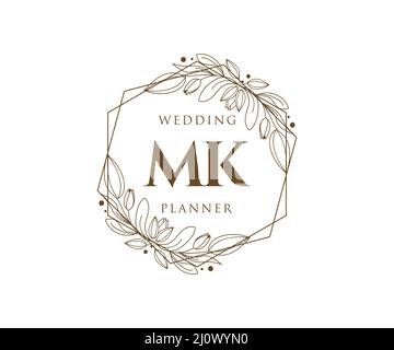 MK iniziali lettera Wedding monogramma collezione loghi, disegnati a mano moderni minimalistici e modelli floreali per carte di invito, Salva la data, elegante Illustrazione Vettoriale
