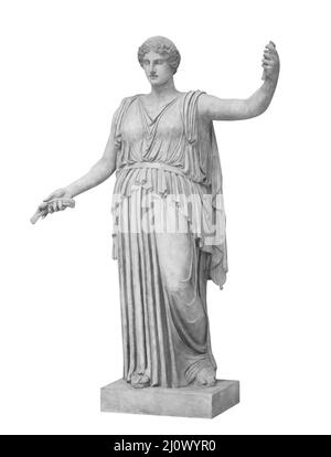 Statua di Ceres romano o Demetra greco isolato su bianco con sentiero di taglio. Dea dell'agricoltura, del raccolto, del grano e della lov Foto Stock