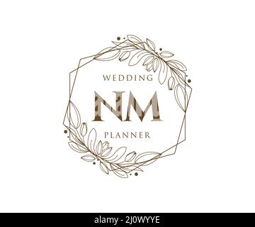 NM sigle lettera Wedding monogramma collezione loghi, disegnati a mano moderno minimalista e modelli floreali per carte di invito, Salva la data, elegante Illustrazione Vettoriale