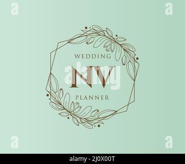 NV iniziali lettera matrimonio monogramma collezione loghi, disegnati a mano moderno minimalista e modelli floreali per carte di invito, Salva la data, elegante Illustrazione Vettoriale