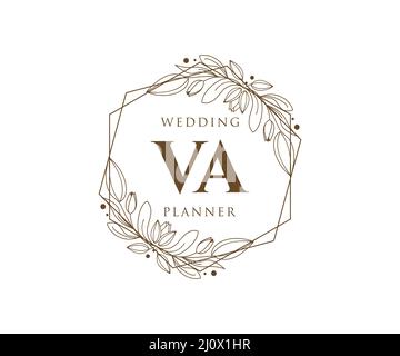 Va sigle lettera Wedding monogramma collezione loghi, disegnati a mano moderni minimalistici e modelli floreali per carte di invito, Salva la data, elegante Illustrazione Vettoriale