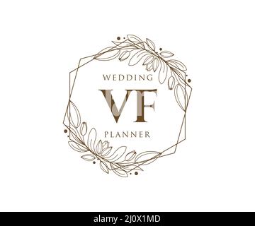 VF iniziali lettera matrimonio monogramma collezione loghi, disegnati a mano moderno minimalista e modelli floreali per carte di invito, Salva la data, elegante Illustrazione Vettoriale