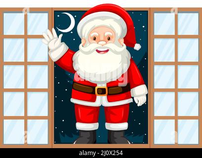 Natale tema Santa alla porta illustrazione Illustrazione Vettoriale