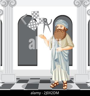 Filosofo di Pythagoras in illustrazione di stile cartoon Illustrazione Vettoriale