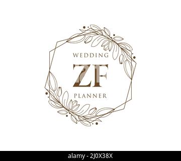 ZF iniziali lettera Wedding monogramma collezione loghi, modelli moderni minimalisti e floreali disegnati a mano per carte di invito, Salva la data, elegante Illustrazione Vettoriale