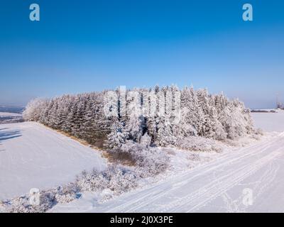 Vista aerea del paesaggio invernale delle altipiani Foto Stock