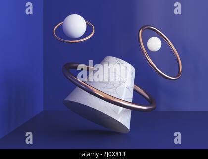 Anelli volanti forme geometriche sfondo Foto Stock