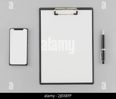 Clipboard concetto di disposizione piatta. Concetto di foto di alta qualità Foto Stock