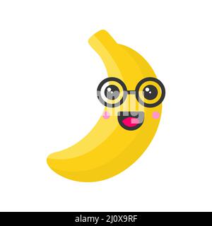 Carino sorridente banana esotica, isolato colorato vettore frutta icona Illustrazione Vettoriale