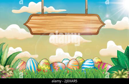 Sfondo pasquale con uova colorate e segno bianco Illustrazione Vettoriale