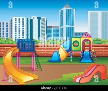 Asilo o parco giochi per bambini nel parco cittadino Illustrazione Vettoriale