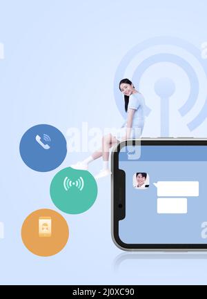 Poster del piano dati per smartphone per il business del gestore di telefonia cellulare con modello coreano femminile Foto Stock