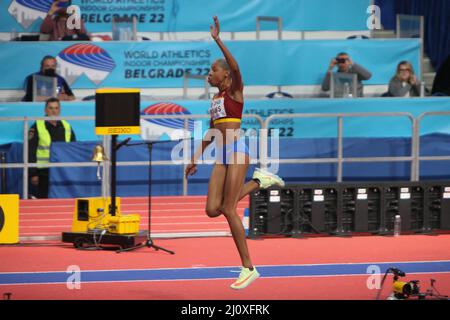 Yulimar ROJAS di Vénézuela Final Triple Jump Donne durante i Campionati mondiali di atletica indoor 2022 il 19 marzo 2022 alla Stark Arena di Belgrado, Serbia. Foto di Laurent Lairys/ABACAPRESS.COM Foto Stock