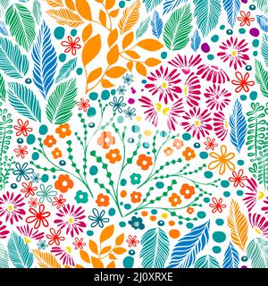 Sfondo senza cuciture da fiori multicolore e farfalle. Bello il modello di piccoli bei fiori e ramoscelli. Illustrazione vettoriale Illustrazione Vettoriale