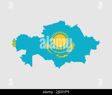 Bandiera mappa Kazakhstan. Mappa della Repubblica del Kazakhstani con la bandiera del paese del Kazakhstani. Illustrazione vettoriale. Illustrazione Vettoriale