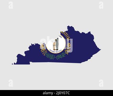 Bandiera della mappa del Kentucky. Mappa di KY, Stati Uniti d'America con la bandiera di stato. Stati Uniti, America, America, Stati Uniti d'America, Stati Uniti Banner. Illustratio vettoriale Illustrazione Vettoriale