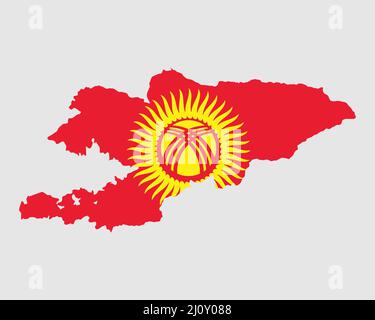 Bandiera della mappa del Kirghizistan. Mappa della Repubblica del Kirghizistan con la bandiera del paese del Kirghizistan. Illustrazione vettoriale. Illustrazione Vettoriale