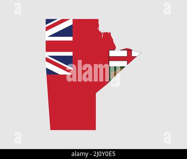 Flag mappa Manitoba. Mappa di Manitoba con bandiera. Provincia canadese del Canada. Banner illustrazione vettoriale. Illustrazione Vettoriale