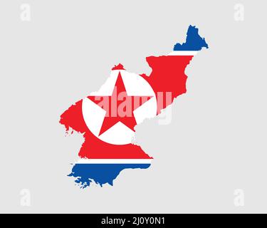 Mappa della bandiera della Corea del Nord. Mappa della Repubblica popolare Democratica di Corea con la bandiera della Corea del Nord. Illustrazione vettoriale. Illustrazione Vettoriale