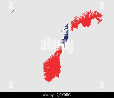 Mappa bandiera Norvegia. Mappa del Regno di Norvegia con bandiera norvegese. Illustrazione vettoriale. Illustrazione Vettoriale