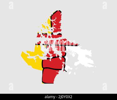 Bandiera mappa Nunavut. Mappa di NU, Canada con bandiera. Provincia Canadese. Banner illustrazione vettoriale. Illustrazione Vettoriale