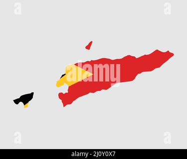 Bandiera della mappa di Timor Est. Mappa di Timor Est con la bandiera del paese di Timor Est. Illustrazione vettoriale. Illustrazione Vettoriale