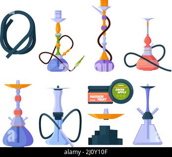 Hookah. Tabacco arabo esotico unhealthy hookah rilassante fumo garish vettore immagini colorate Illustrazione Vettoriale