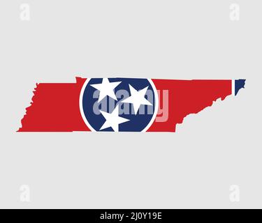 Bandiera della mappa del Tennessee. Mappa di TN, Stati Uniti d'America con la bandiera di stato. Stati Uniti, America, America, Stati Uniti d'America, Stati Uniti Banner. Vettore illustrati Illustrazione Vettoriale