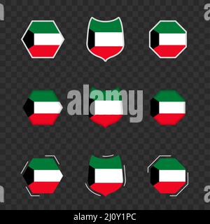 Simboli nazionali del Kuwait su sfondo trasparente scuro, bandiere vettoriali del Kuwait. Illustrazione vettoriale. Illustrazione Vettoriale