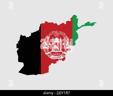 Bandiera della mappa afghana. Mappa della Repubblica Islamica dell'Afghanistan con bandiera nazionale. Illustrazione vettoriale. Illustrazione Vettoriale