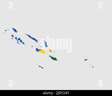 Mappa della bandiera delle Isole Salomone. Mappa delle Isole Salomone con bandiera di campagna. Illustrazione vettoriale. Illustrazione Vettoriale