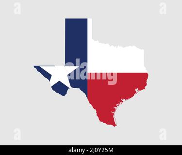 Bandiera della mappa del Texas. Mappa di TX, Stati Uniti d'America con la bandiera di stato. Stati Uniti, America, America, Stati Uniti d'America, Stati Uniti Banner. Illustrazione vettoriale. Illustrazione Vettoriale