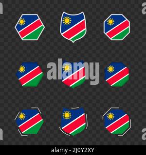 Simboli nazionali della Namibia su sfondo trasparente scuro, bandiere vettoriali della Namibia. Illustrazione vettoriale. Illustrazione Vettoriale
