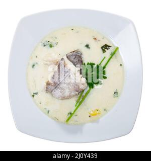 Vista dall'alto della zuppa scozzese Cullen skink Foto Stock