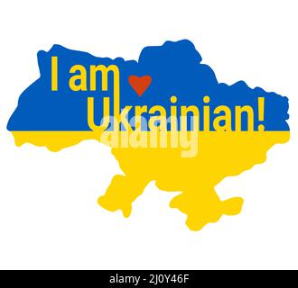 Mappa dell'Ucraina in giallo e blu. Colore della bandiera Ucraina. E testo in inglese sono ucraino. Illustrazione vettoriale per design e decorazione Illustrazione Vettoriale