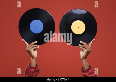 Mani vinili. Foto di alta qualità Foto Stock