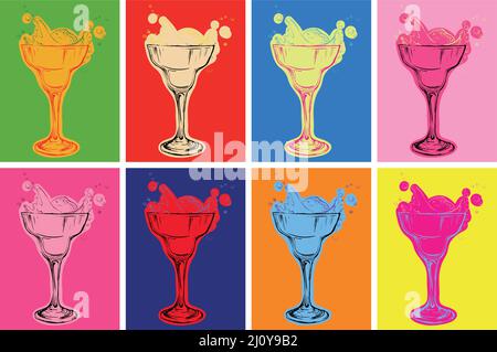 Set di cocktail colorati Vector Pop Art Style Illustrazione Illustrazione Vettoriale