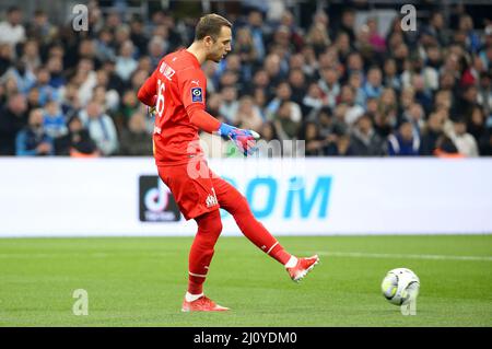 Portiere di Marsiglia Pau Lopez durante il campionato francese Ligue 1 partita di calcio tra Olympique de Marseille e OGC Nice il 20 marzo 2022 allo stadio Velodrome di Marsiglia, Francia - Foto Jean Catuffe / DPPI Foto Stock