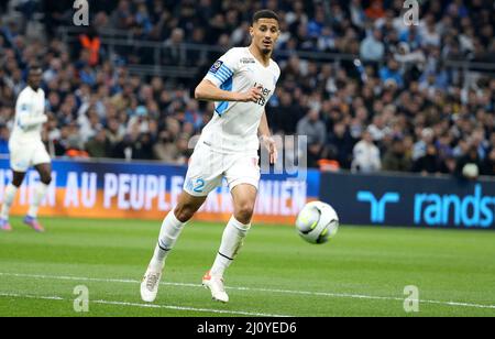 William Saliba di Marsiglia durante il campionato francese Ligue 1 partita di calcio tra Olympique de Marseille e OGC Nice il 20 marzo 2022 allo stadio Velodrome di Marsiglia, Francia - Foto Jean Catuffe / DPPI Foto Stock