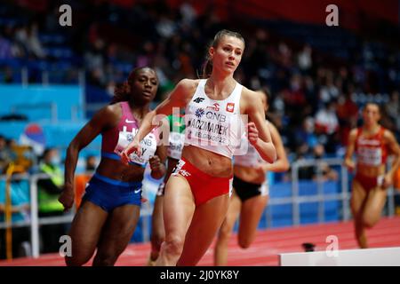 Belgrado, Serbia, 18th marzo 2022. Natalia Kaczmarek di Polonia durante i Campionati mondiali di atletica indoor Belgrado 2022 - Conferenza stampa a Belgrado, Serbia. Marzo 18, 2022. Credit: Nikola Krstic/Alamy Foto Stock