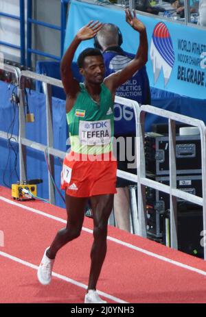 Samuel TEFERA di Etiope finale 1500 M uomini durante i Campionati mondiali di atletica indoor 2022 il 20 marzo 2022 alla Stark Arena di Belgrado, Serbia. Foto di Laurent Lairys/ABACAPRESS.COM Foto Stock