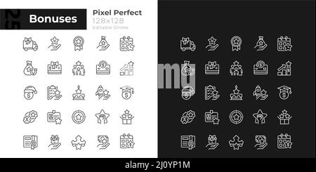 Bonus pixel Perfect icone lineari impostate per la modalità buio e luce Illustrazione Vettoriale